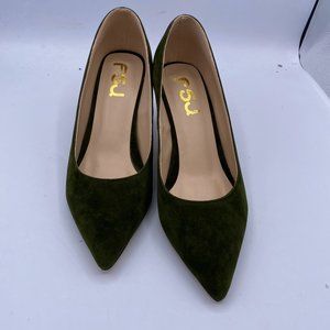 FSJ Olive Green Suede Heels